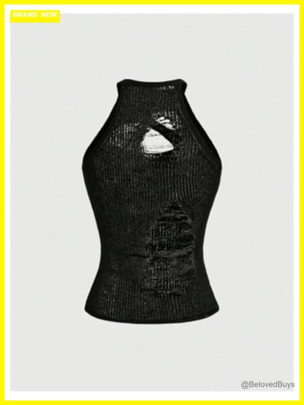 Ripped Crochet Halter Top Slim Fit Cut Out Summer Gothic